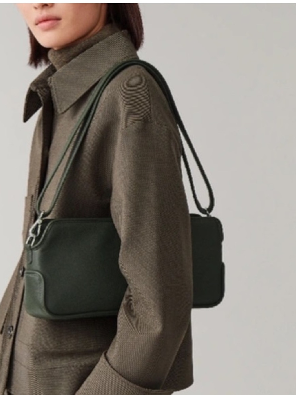 COS Leather Shoulder Bag Dark Green